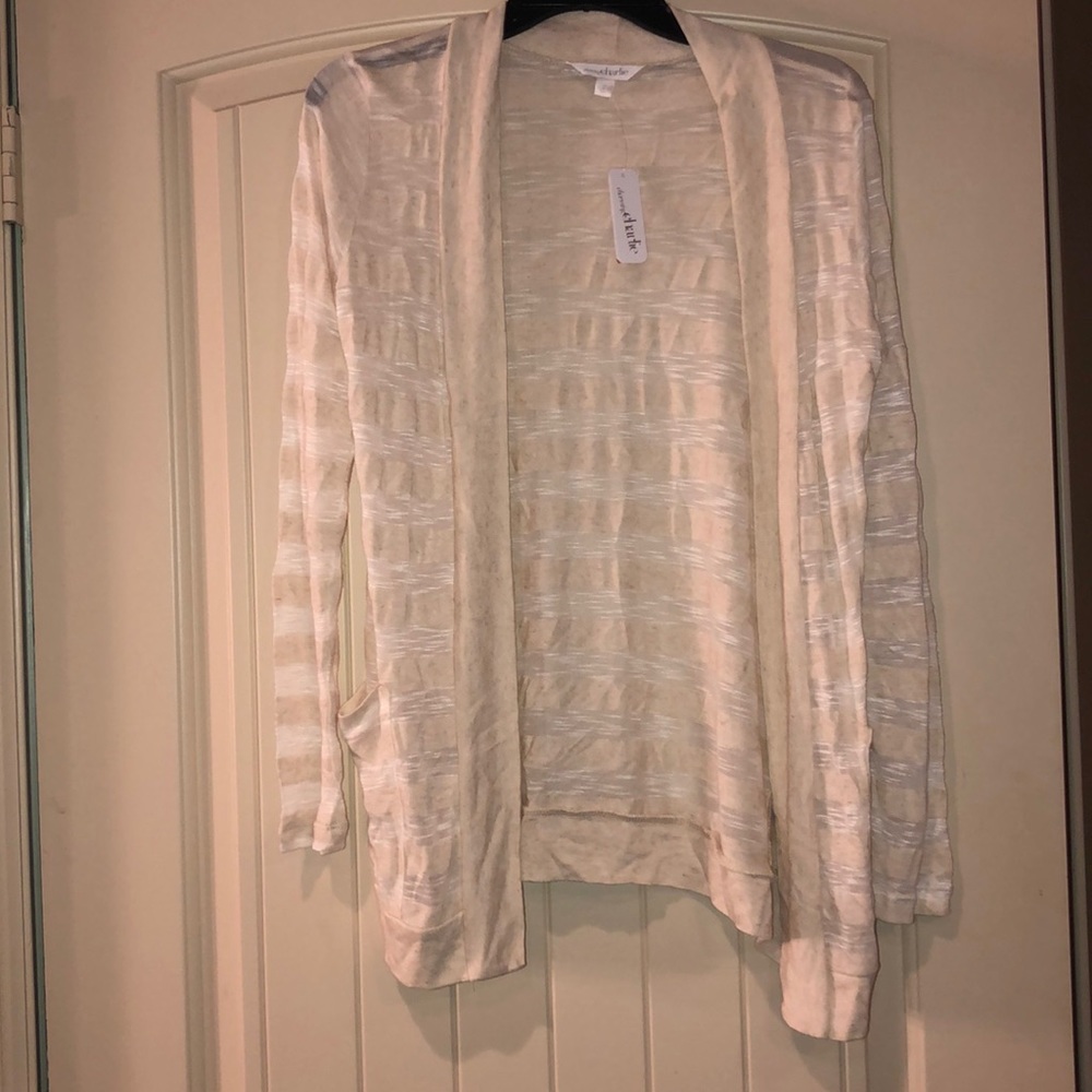cream and sheer striped cardigan
